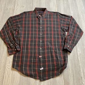 Polo Ralph Lauren LS Button Down Shirt Mens M Olive Green Plaid 100% Cotton Pony